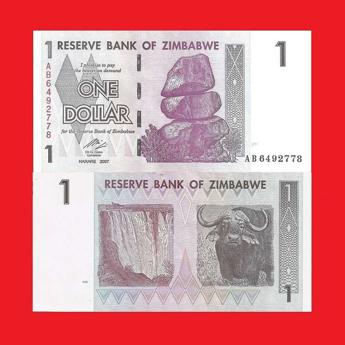 Zimbabwe 1 Dollar Banknote Serial AB6492778