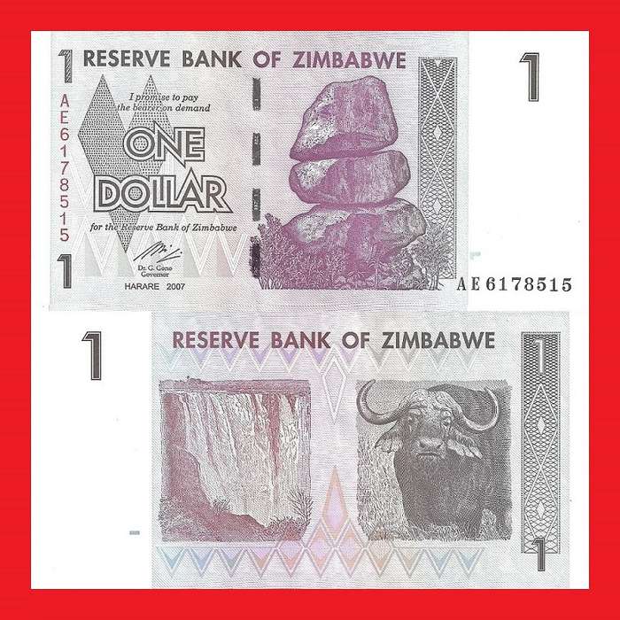 ZIMBABWE 1 Dollar Banknote Serial AE6178515