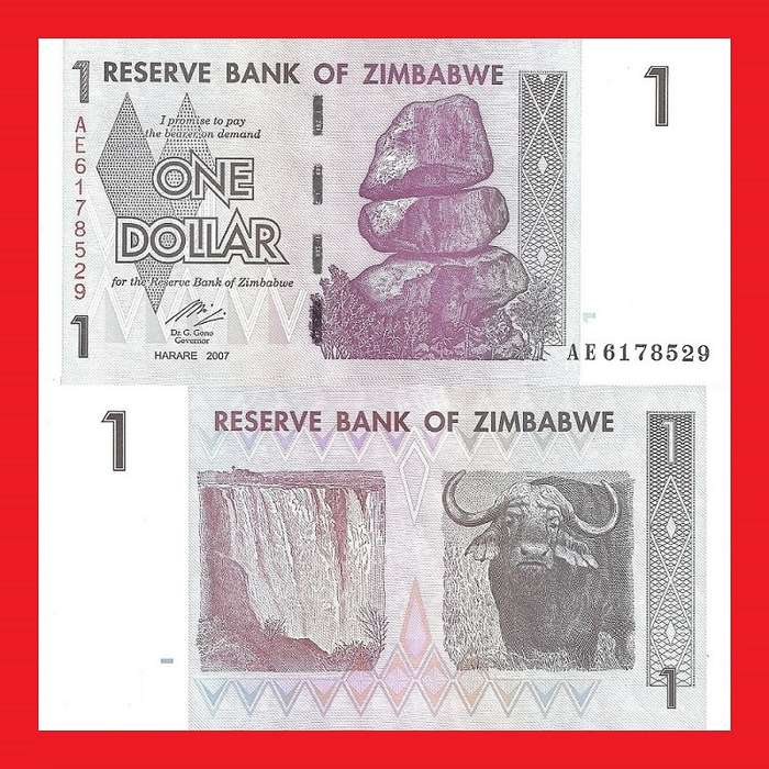 ZIMBABWE 1 Dollar Banknote Serial AE6178529