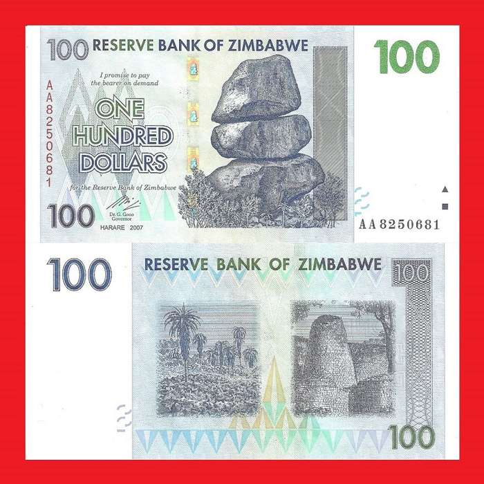 Zimbabwe 100 Dollar Banknote P69 Serial AA8250681 UNC