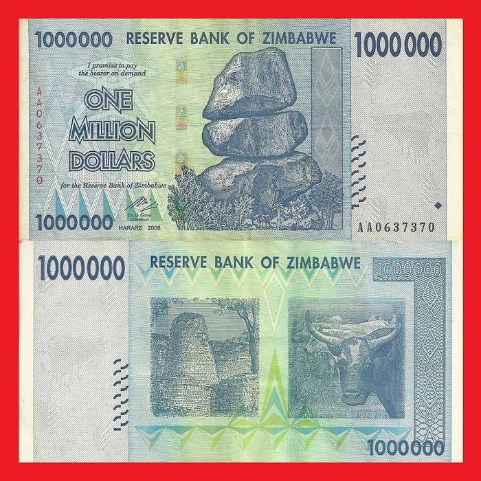 ZIMBABWE 1 Million Dollar Banknote Serial AA00637370