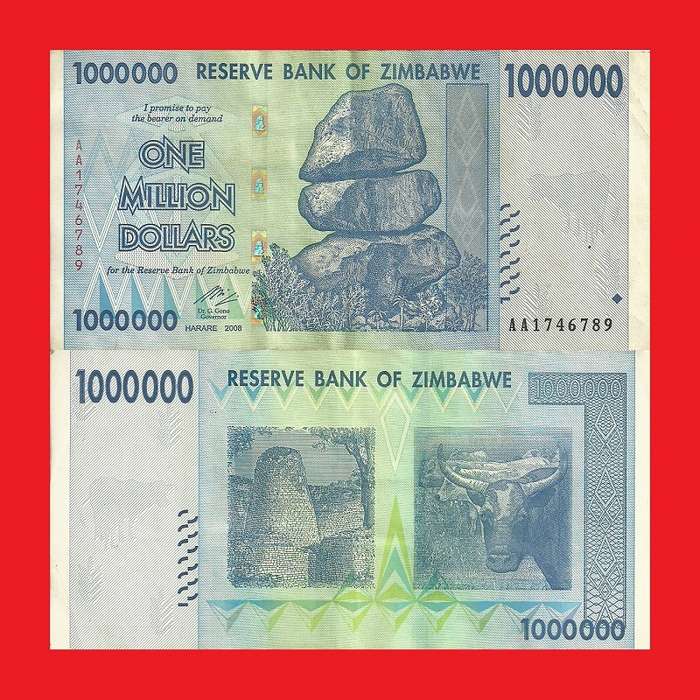 ZIMBABWE 1 Million Dollar Banknote Serial AA1746789