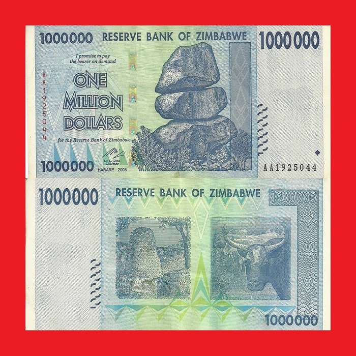 ZIMBABWE 1 Million Dollar Banknote Serial AA1925044