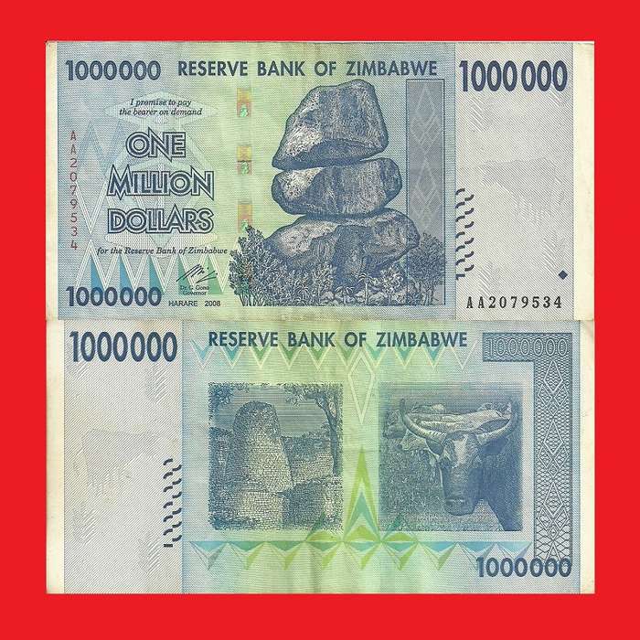 ZIMBABWE 1 Million Dollar Banknote Serial AA2079534
