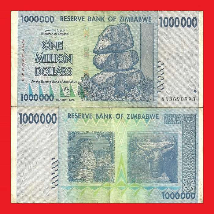 ZIMBABWE 1 Million Dollar Banknote Serial AA3690993 F