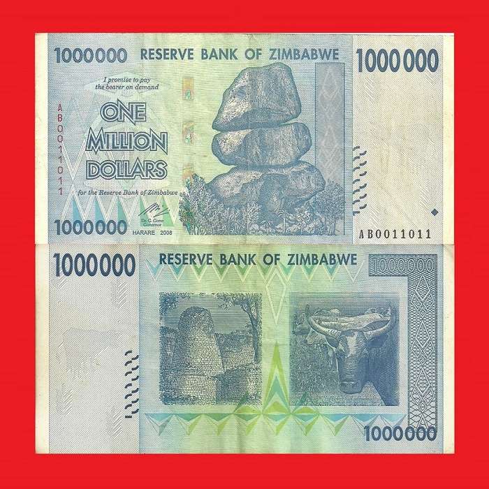 Zimbabwe 1 Million Dollar Banknote Serial AB0011011