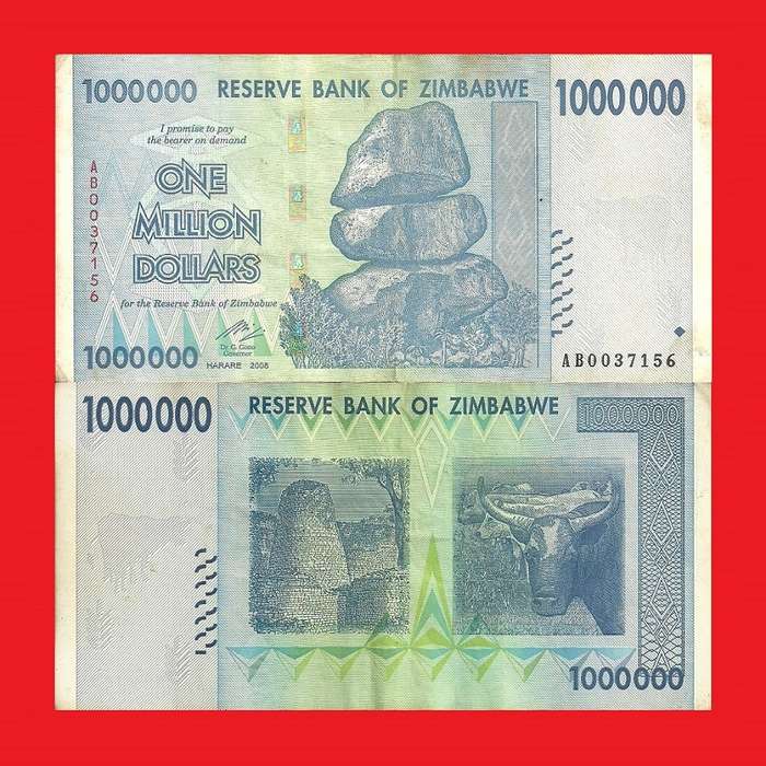 ZIMBABWE 1 Million Dollar Banknote Serial AB0037156 VF