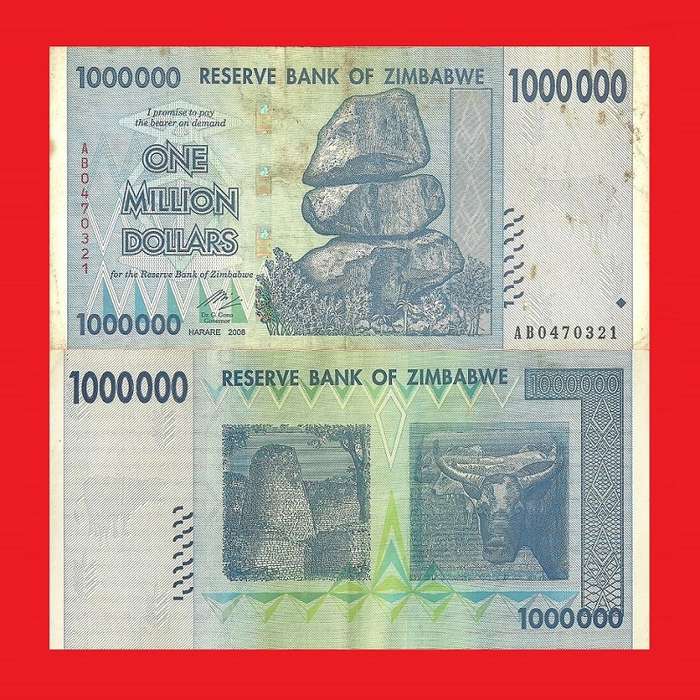 ZIMBABWE 1 Million Dollar Banknote Serial AB0470321 F