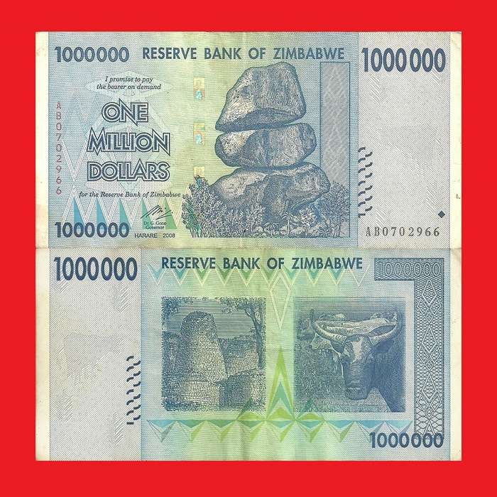 ZIMBABWE 1 Million Dollar Banknote Serial AB0702966