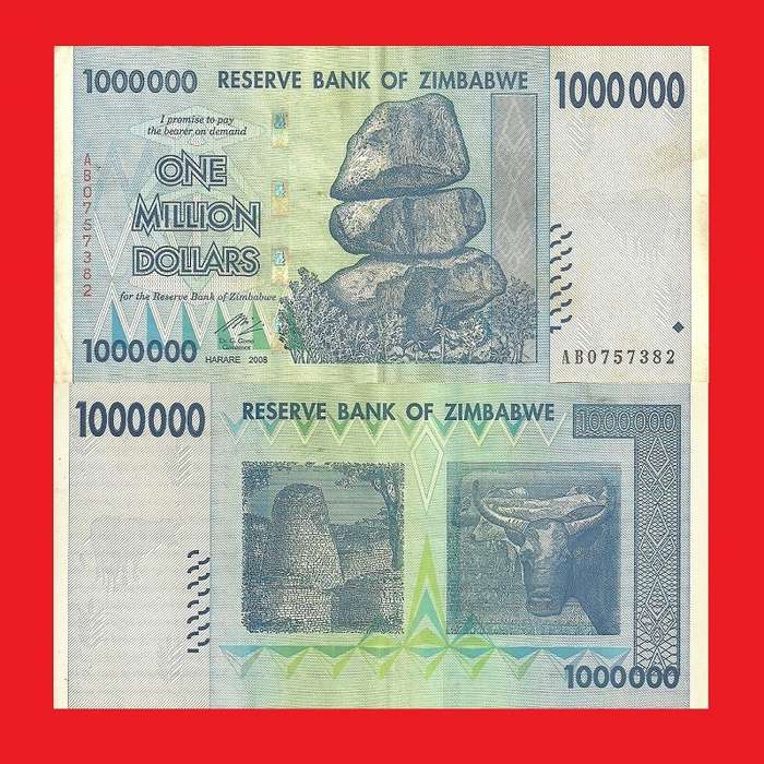 Zimbabwe 1 Million Dollar Banknote Serial AB0757382 F+