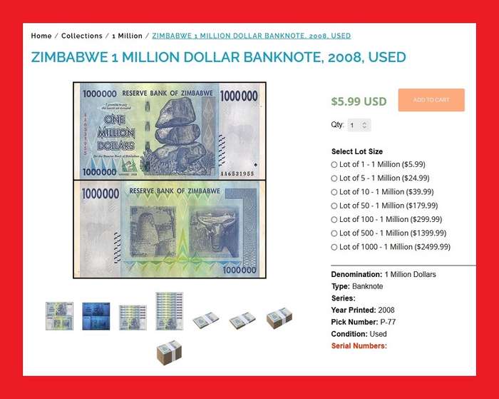 ZIMBABWE 1 Million Dollar Banknote Serial AB0037156 VF