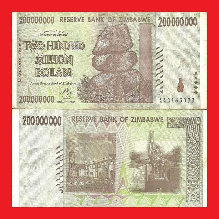 ZIMBABWE 200 Million Dollar Banknote Serial AA2165073 F