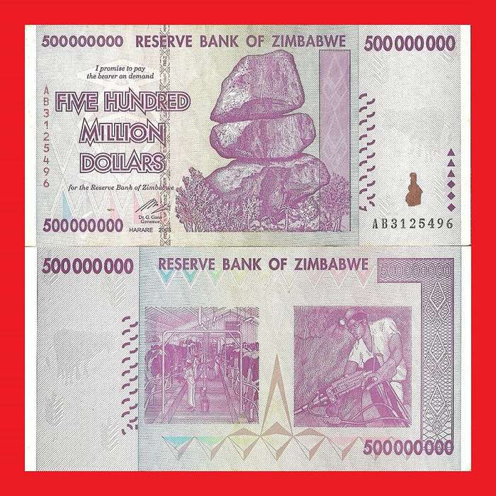 ZIMBABWE 500 Million Dollar Banknote Serial AB3125496 VF