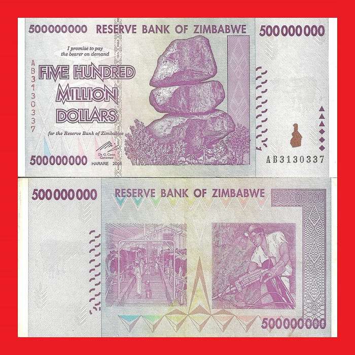 ZIMBABWE 500 Million Dollar Banknote Serial AB3130337 XF