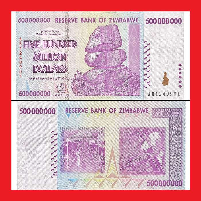 ZIMBABWE 500 Million Dollar Banknotes AB Series Mint Condition