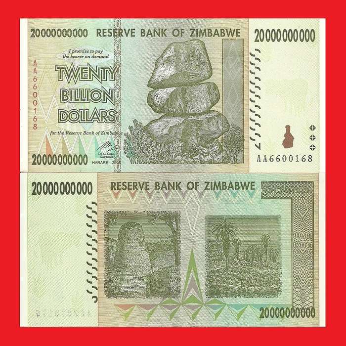 ZIMBABWE 20 Billion Dollar Banknotes Serial AA6600168 AU