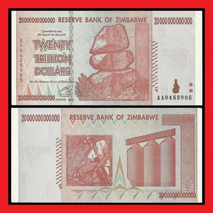 ZIMBABWE 20 Trillion Dollar Banknote 2008 AA Series Uncirculated Crisp Note
