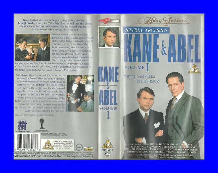 VHS CASSETTE  -  JEFFERY ARCHER`S KANE & ABEL VOL I (SAM NEIL & PETER STRAUSS)