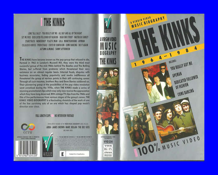 VHS CASSETTE  -  THE KINKS  1964 - 1984 (A MUSIC BIOGRAPHY)