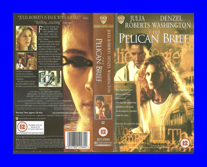 VHS CASSETTE  -  THE PELICAN BRIEF (JULIA ROBERTS & DENZEL WASHINGTON)