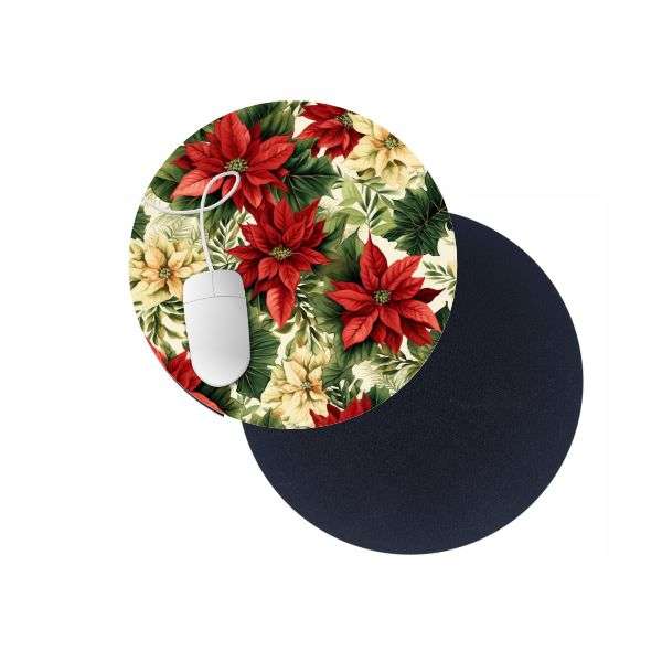 Christmas Poinsettia Floral Mousepad  Festive Holiday Mouse Pad for Desk