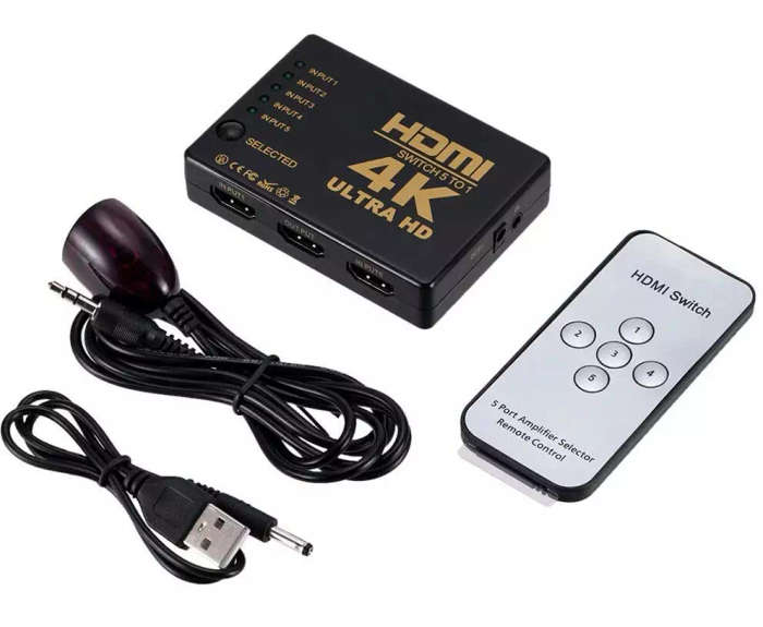 4k UltraHD 5x1 (5 input ports) HDMI Switch with built-in Equalizer and IR Remote Control