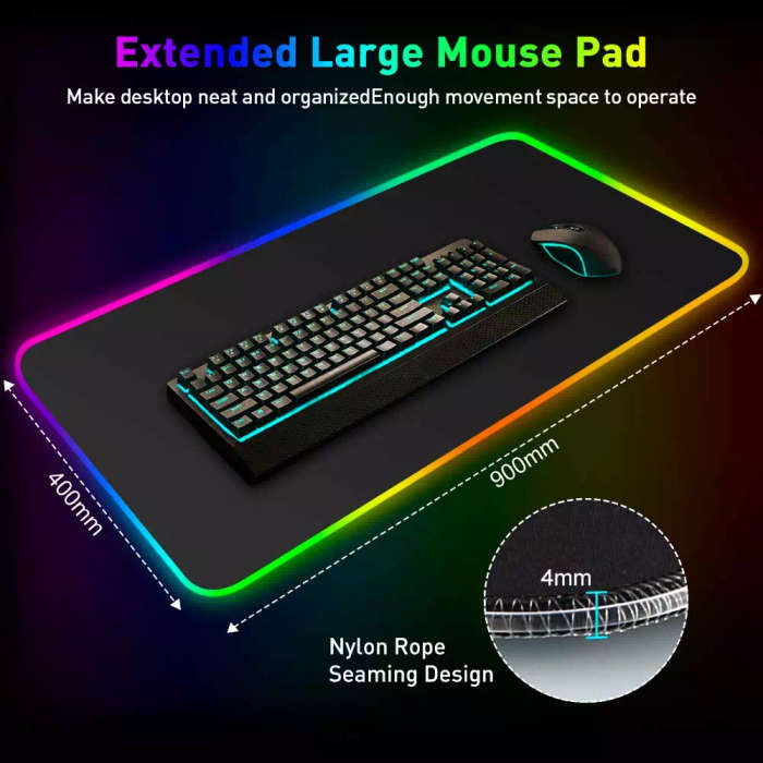 Xtra Large LED RGB Gaming Pad for Keyboard / Mouse and Palm Support | 90cm x 40cm