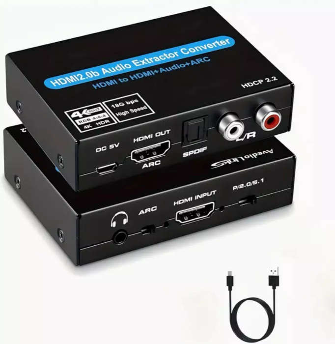 HDMI ARC Audio Extractor with HDMI Passthrough/Input and SPDIF Optical/RCA Stereo Audio Outputs |...