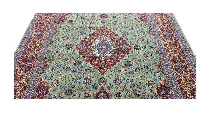 Very Fine Green Persian Kashan Carpet 385cm x 272cm Hand Knotted