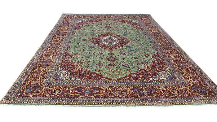 Very Fine Green Persian Kashan Carpet 385cm x 272cm Hand Knotted