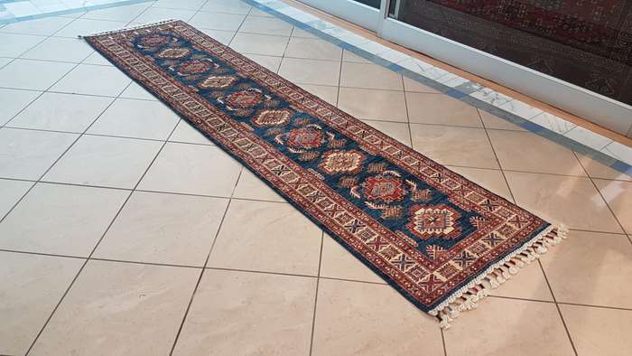 Fine Afghan Kazak Ariana Carpet 306cm x 76cm Hand Knotted