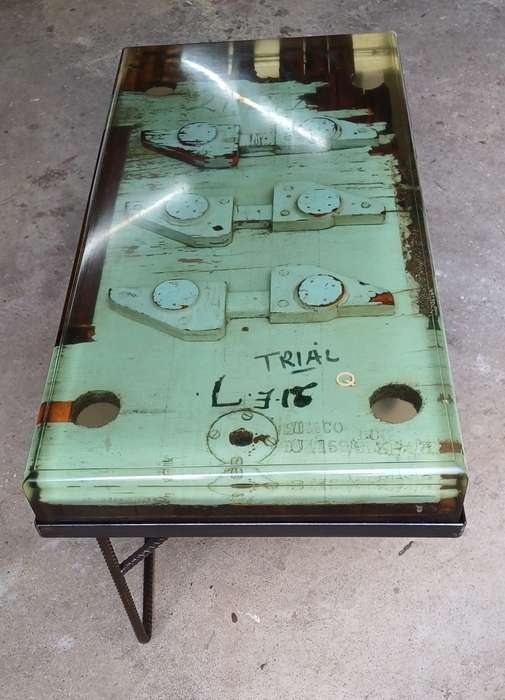 Resin Coffee Table of salvaged wooden casting pattern mould