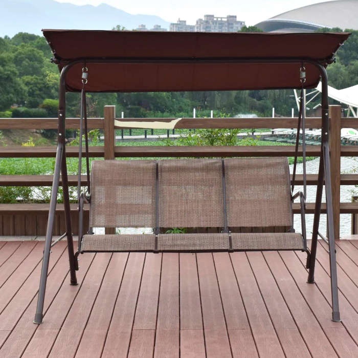 3-Person Outdoor Patio Swing Seat with Adjustable Canopy