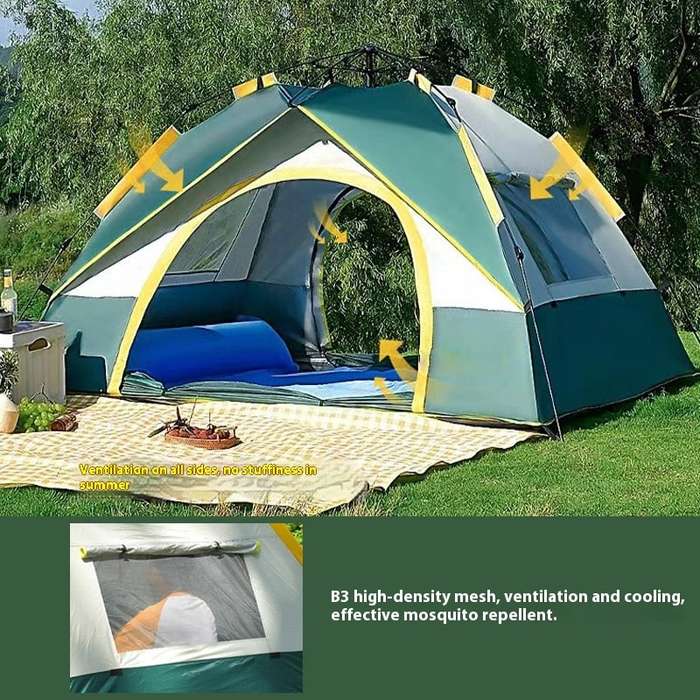 3-4 Person Quick Open Camping Tent with Glass Fiber Poles 2mX2m