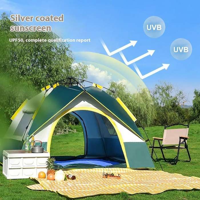 3-4 Person Quick Open Camping Tent with Glass Fiber Poles 2mX2m