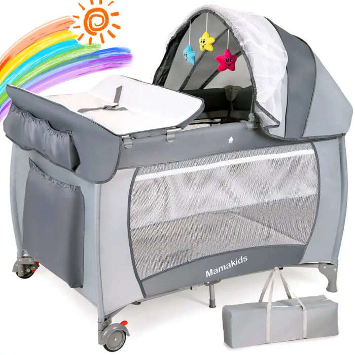 Baby Centre Travel Cot with Folding Mattress - Grey