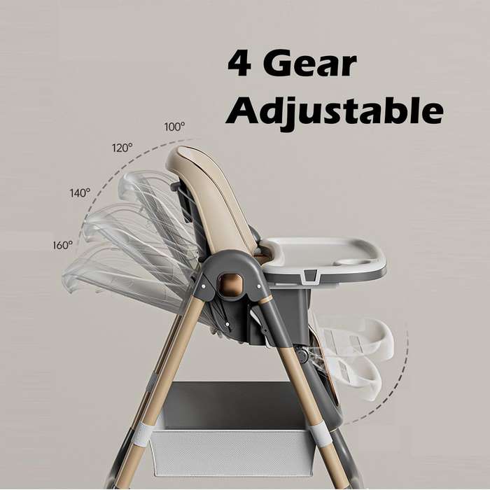 Folding Portable Baby High Chair with 5-Point Harness and Adjustable Tray