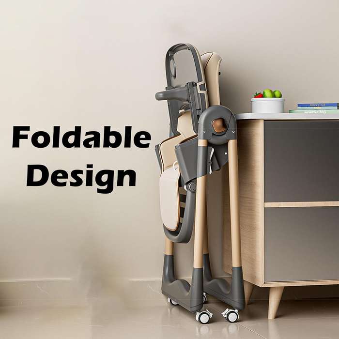 Folding Portable Baby High Chair with 5-Point Harness and Adjustable Tray