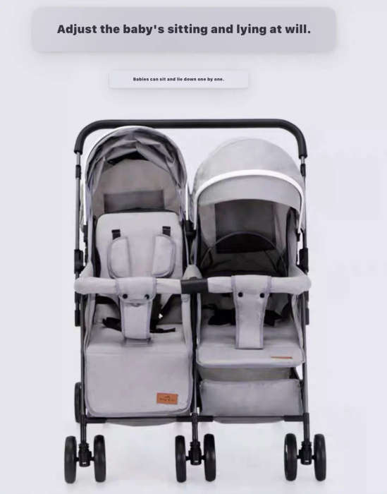 Grey 2-Way Folding Compact Double Stroller + Rain Cover