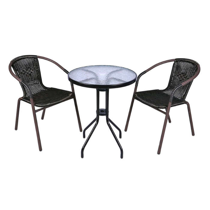 3-Piece Black Wicker Steel Frame Bistro Set