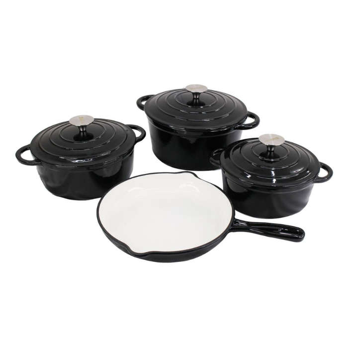 7 Piece Authentic Cast Iron Dutch Oven Cookware Pot Set