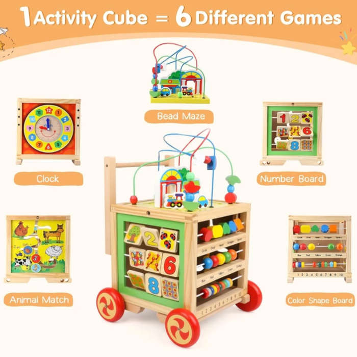 Baby Walker Toddler Trolley  6-in-1 Wooden Music & Activity Cube