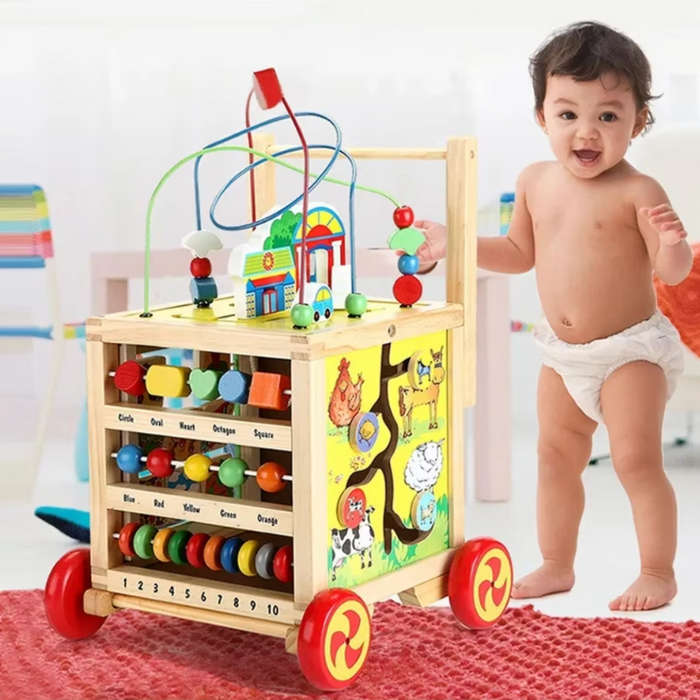 Baby Walker Toddler Trolley  6-in-1 Wooden Music & Activity Cube