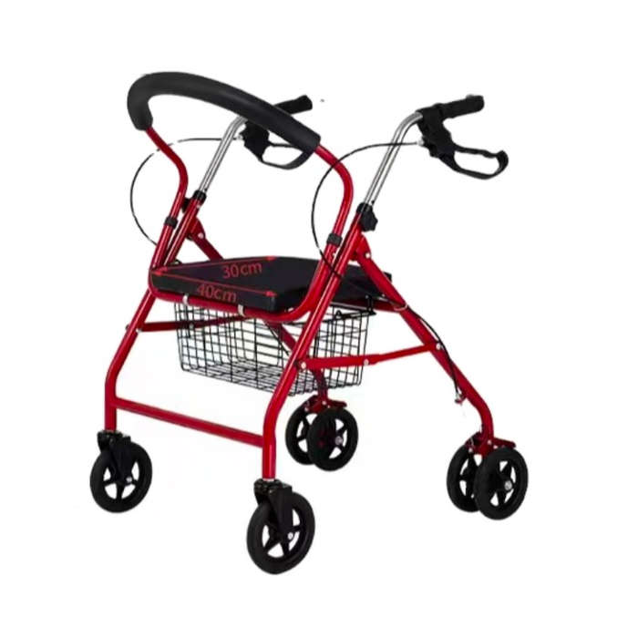 4-Wheel Foldable Rollator Lightweight Walker with Seat for Disabled and Elderly