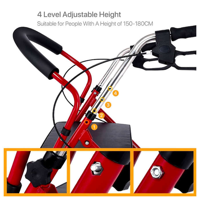 4-Wheel Foldable Rollator Lightweight Walker with Seat for Disabled and Elderly