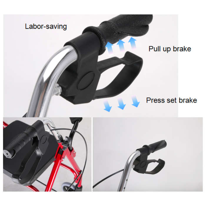 4-Wheel Foldable Rollator Lightweight Walker with Seat for Disabled and Elderly