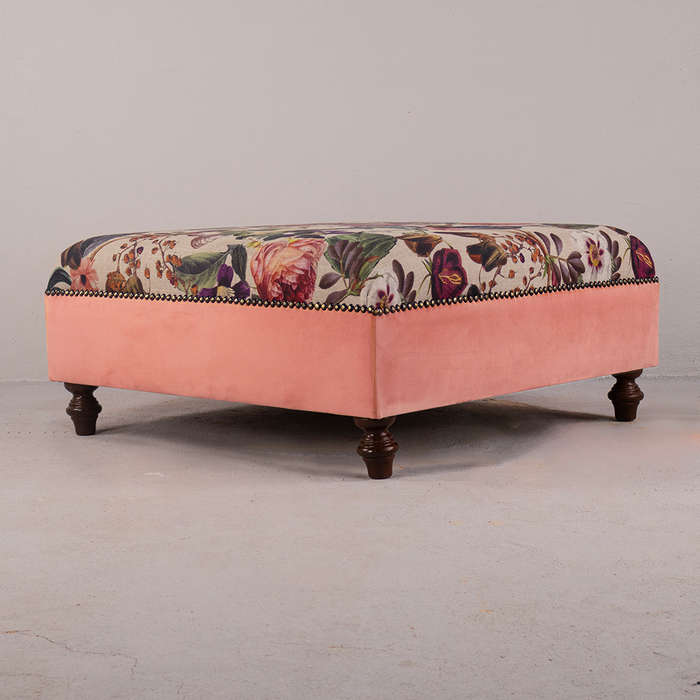 Floral Coral Ottoman