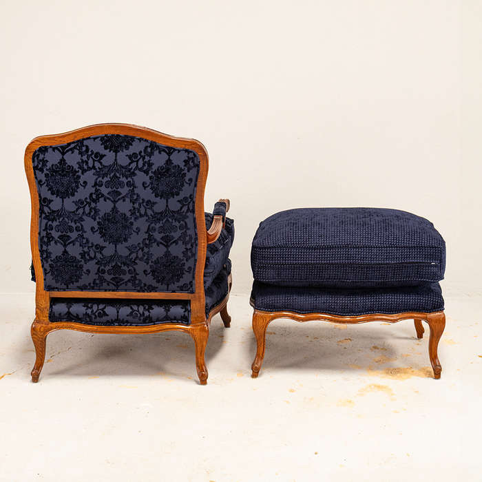 French Carved Chair with Footstool