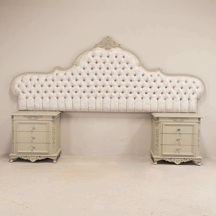 Grey Headboard and Pedestals