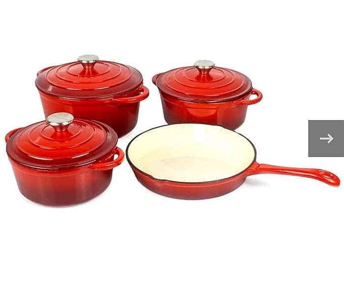 7 Piece Cast Iron Dutch Oven Cookware Pot &amp; Stout Pan Set Charcoal